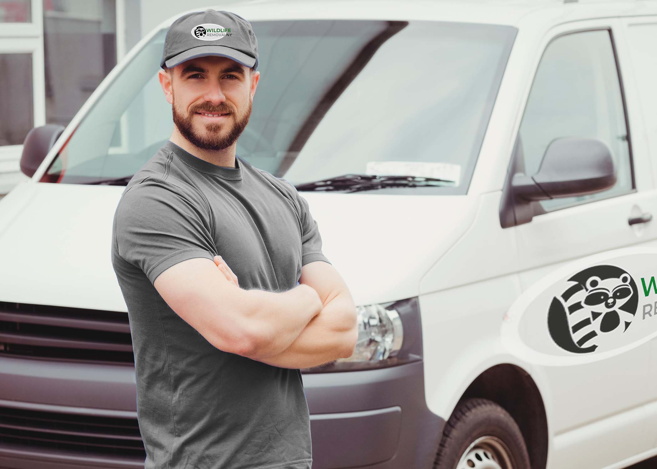 a wildlife technician standing near white van